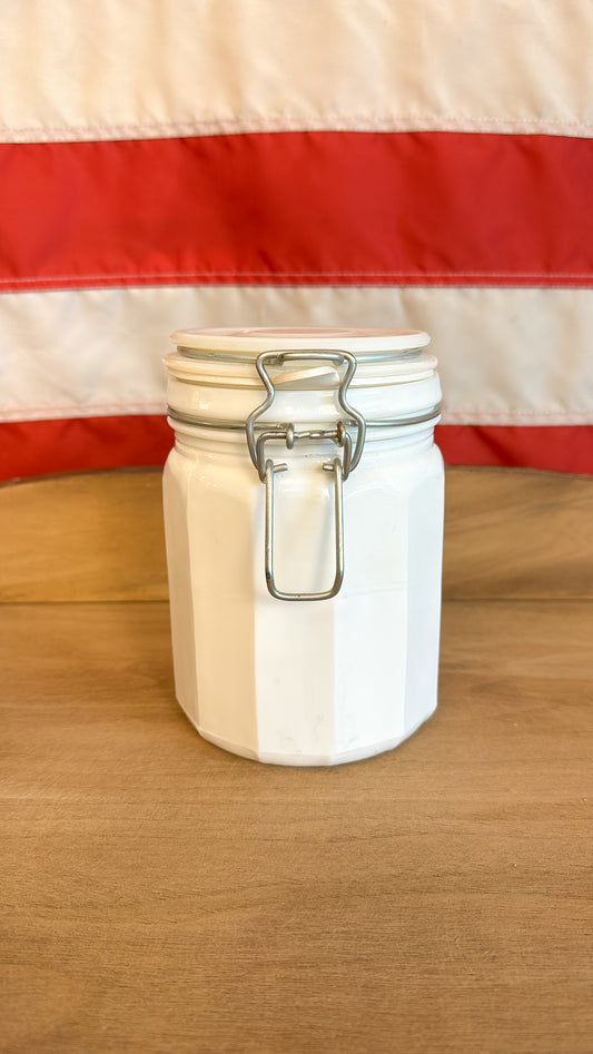 6" Vintage Milk Glass Latch Closure Jar