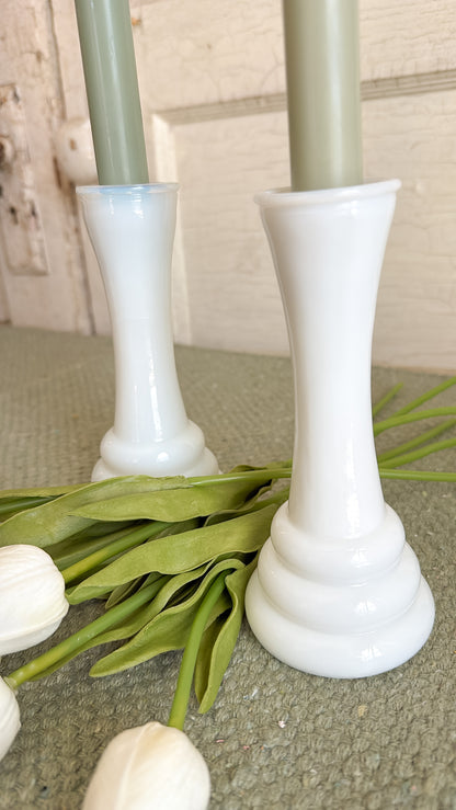 Pair of Small Milk Glass Bud Vase