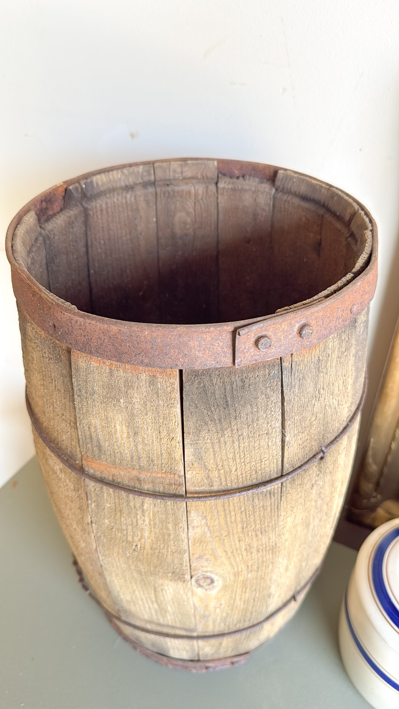 17” Tall Primitive Wood Barrel