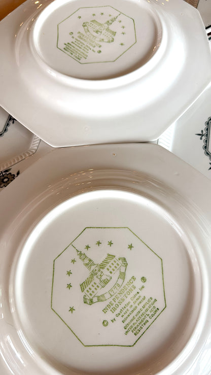 10.5” Green Octagonal Floral Ironstone Plate