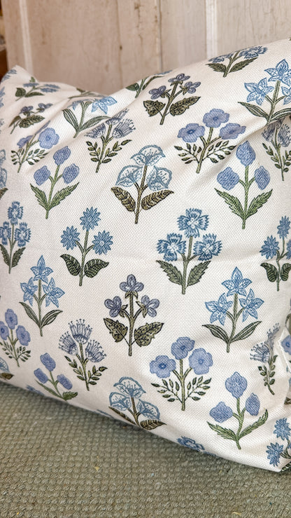 Pair of Blue and Green Floral Block Pillows