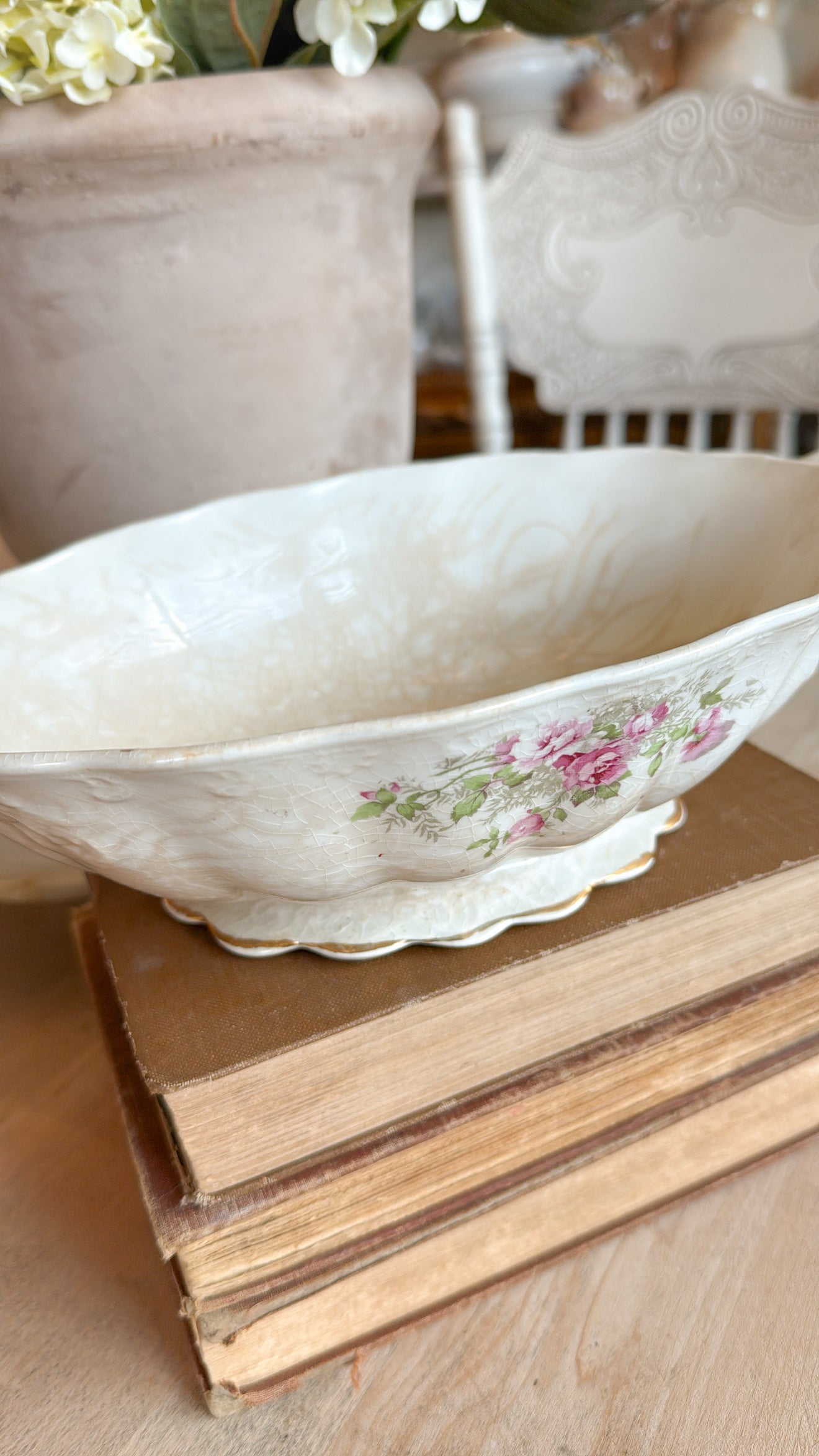 Crazed Ironstone Floral Tureen