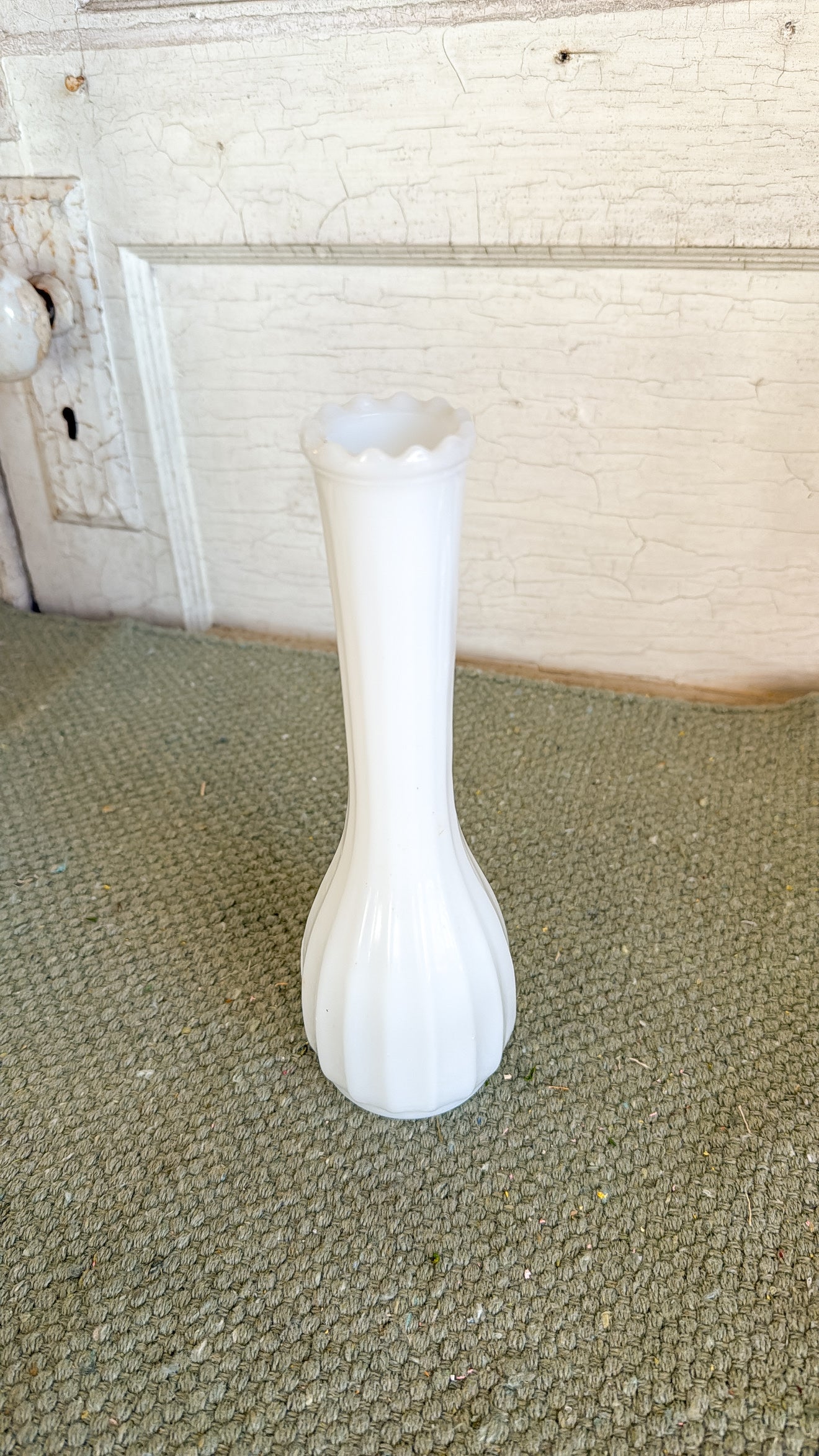 Ribbed Milk Glass Tall Bud Vase