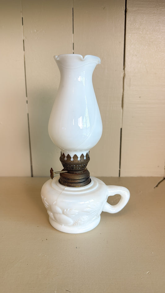 7.75" Tall Milk Glass Oil Lamp