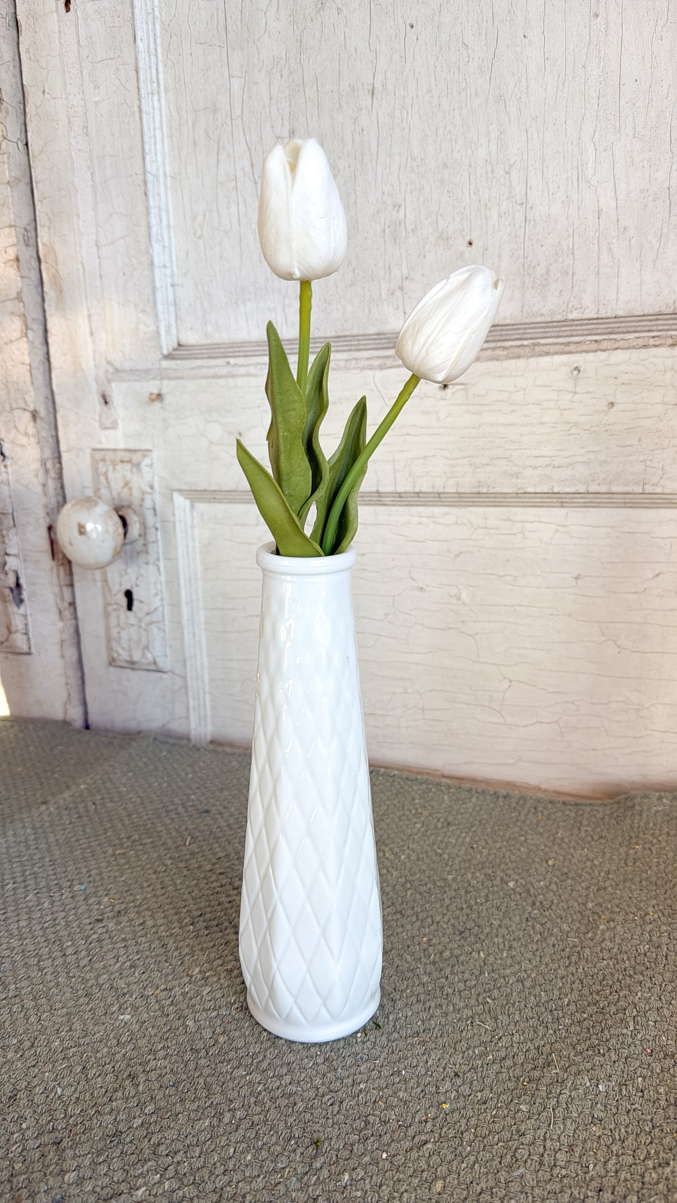 Quilted Milk Glass Tall Bud Vase