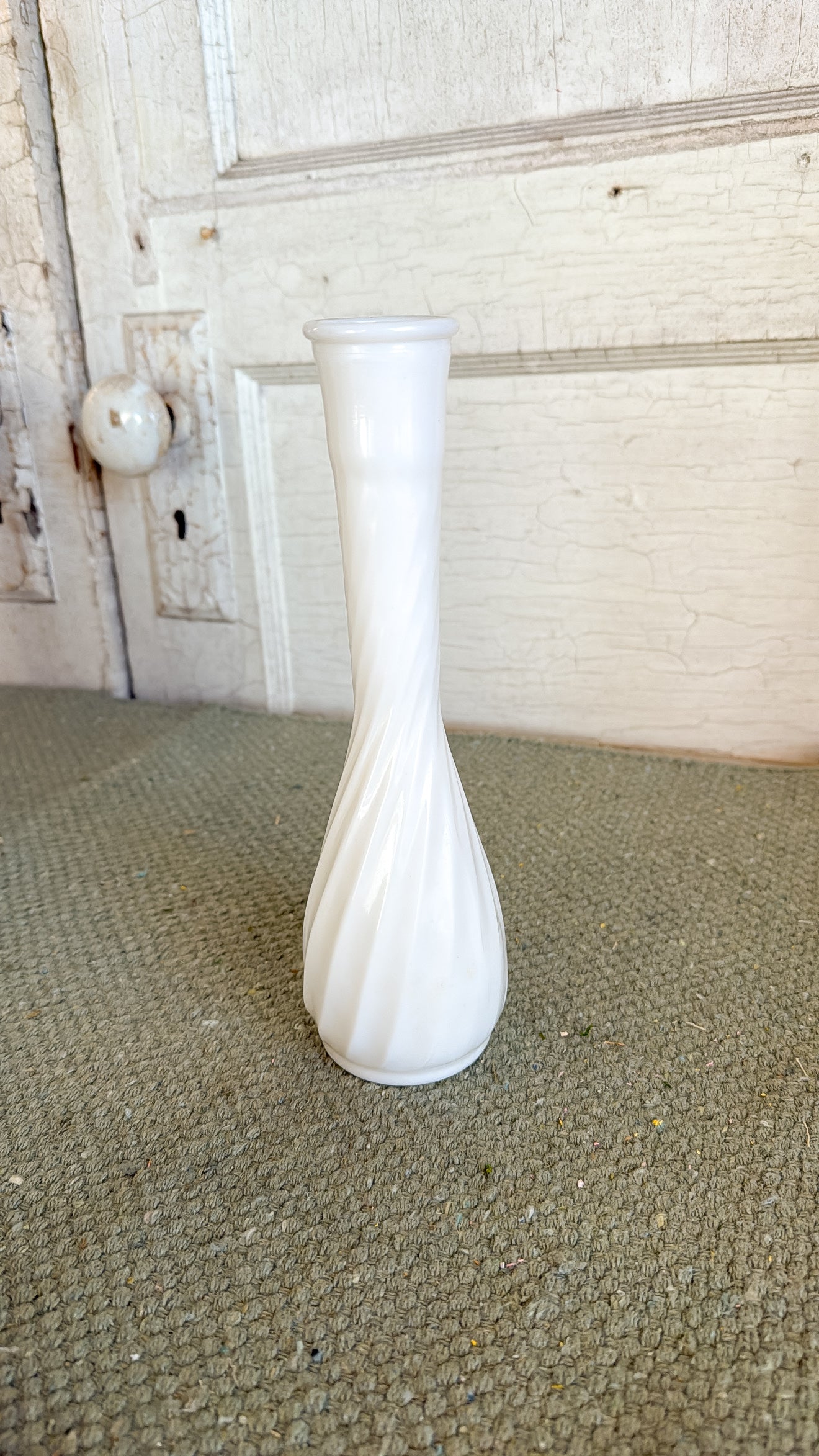 Swirl Milk Glass Tall Bud Vase