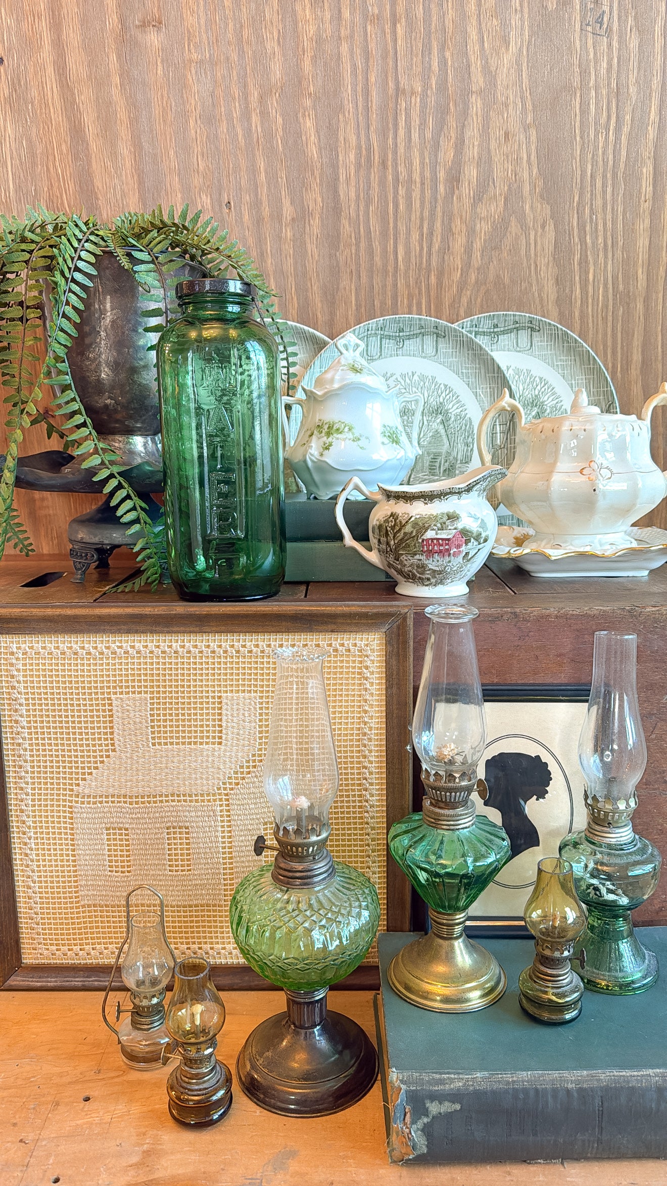 10” Vintage Green Oil Lamp