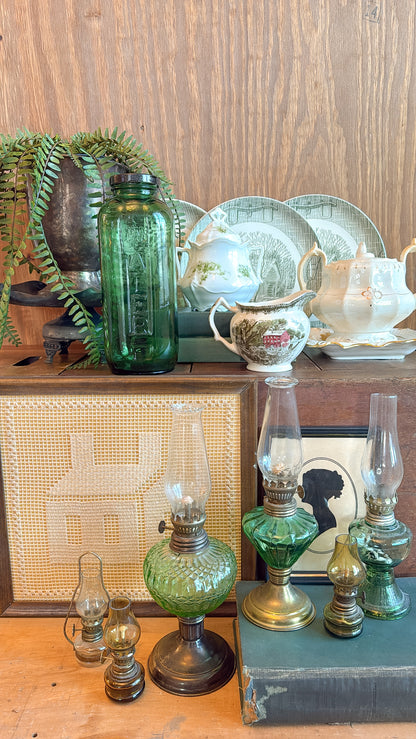10” Vintage Green Oil Lamp