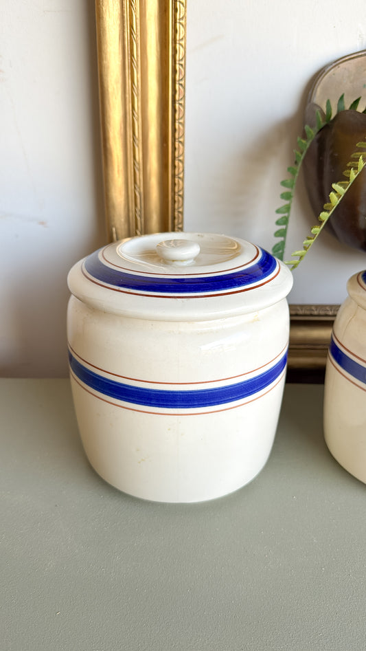 7” Tall Striped Crock w/ Lid