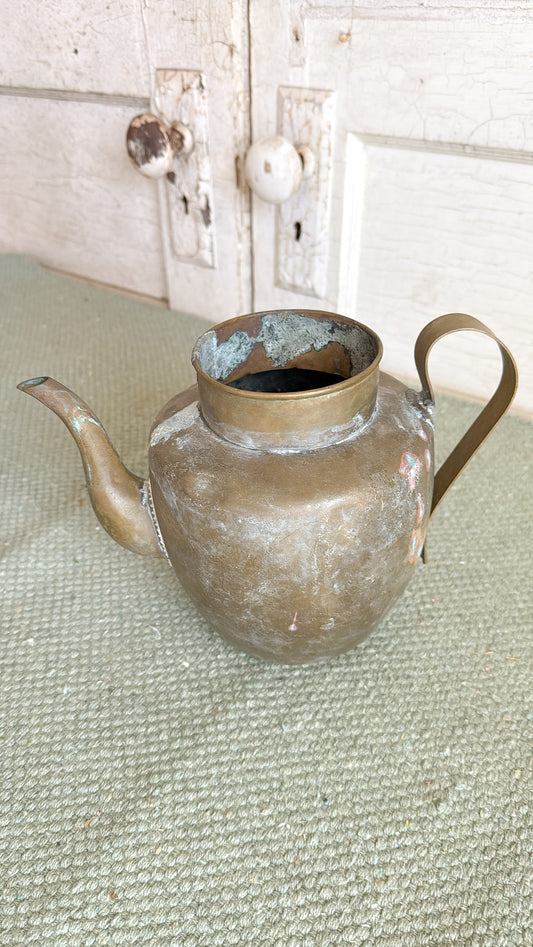 Old Tarnished Brass Tea Pot