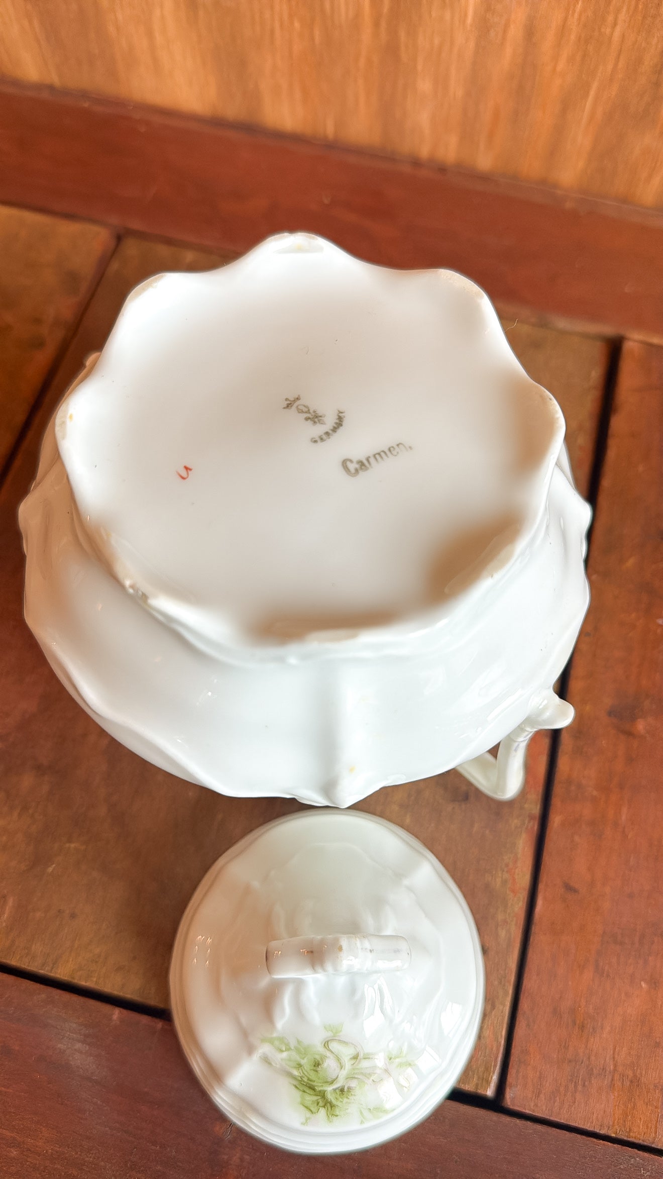 Ironstone Green Floral Sugar Bowl