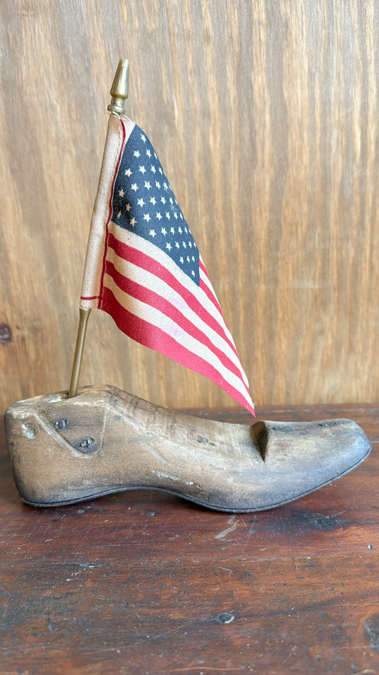 Antique Wooden Shoe Mold w/ Flag