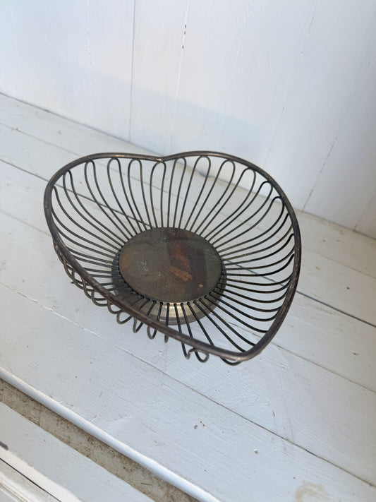 Vtg. Silver Heart Basket