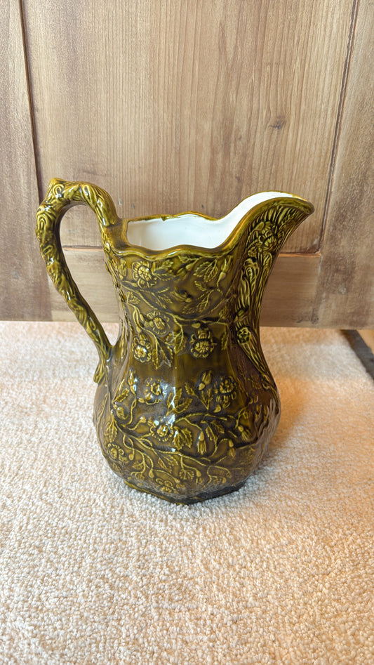 Green Etched Pottery Pitcher