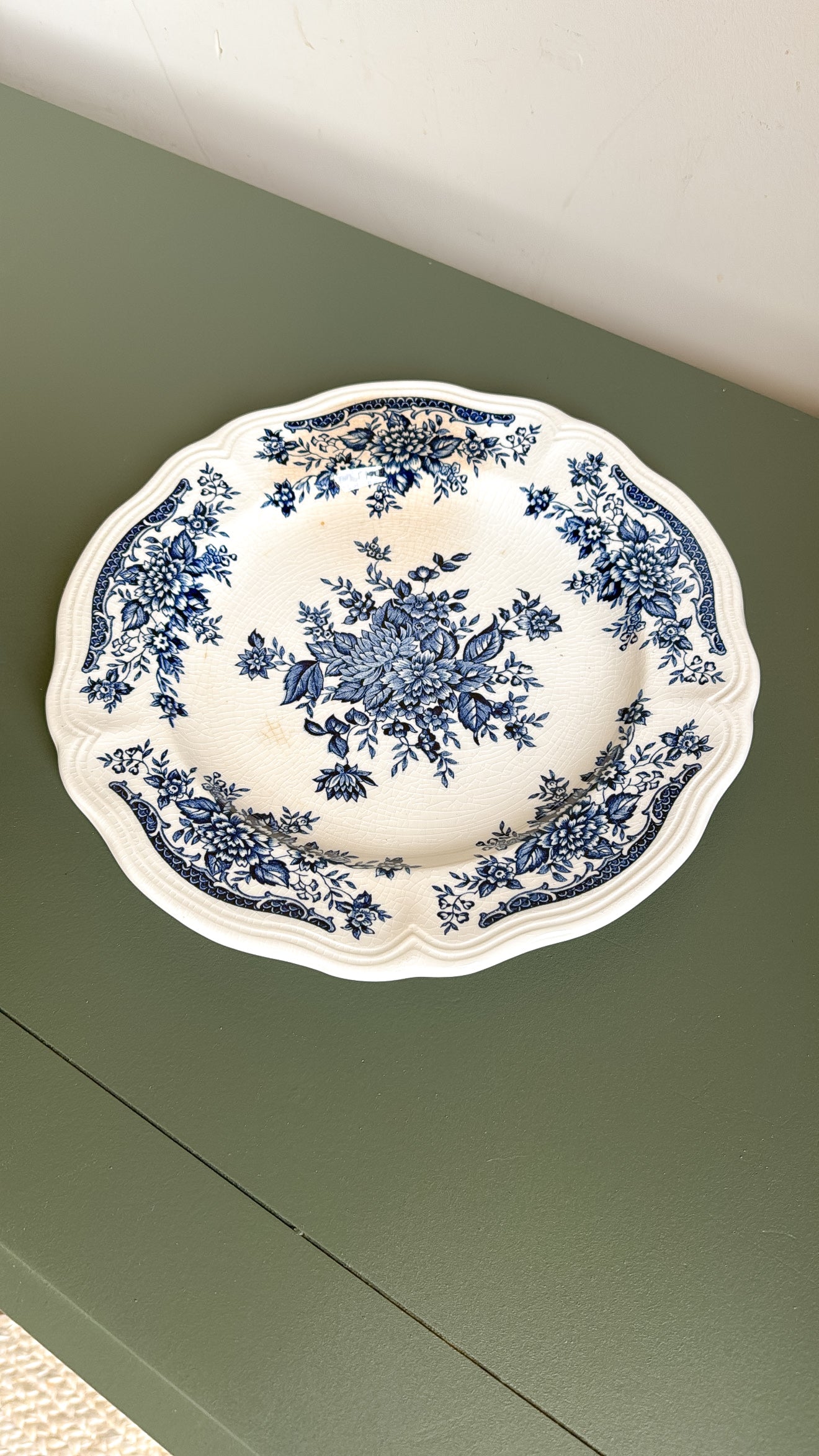10.5” Blue Carnation Ironstone Plate