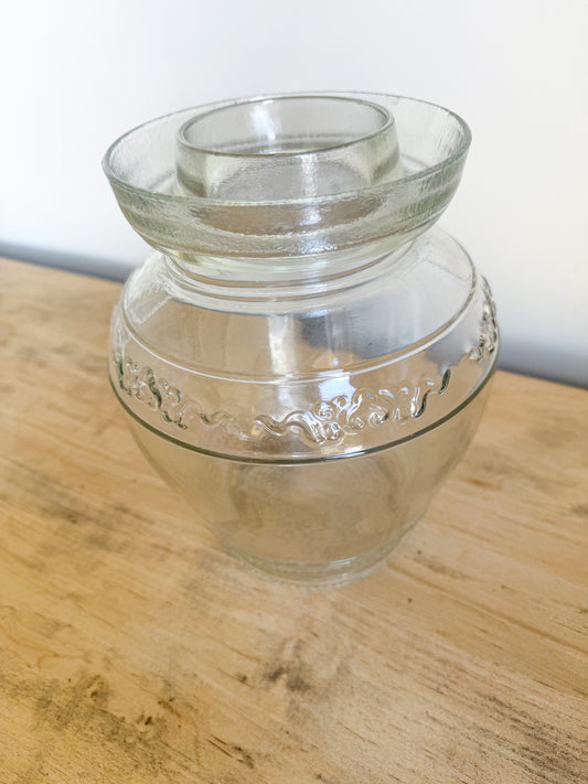 9” Tall Embossed Clear Glass Jar