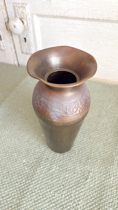 Tarnished Brass Tall Vase