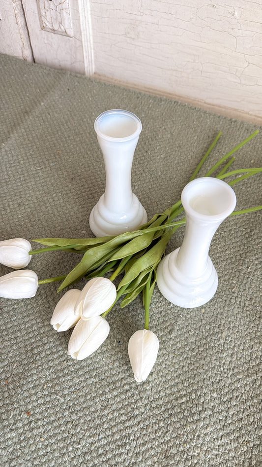 Pair of Small Milk Glass Bud Vase