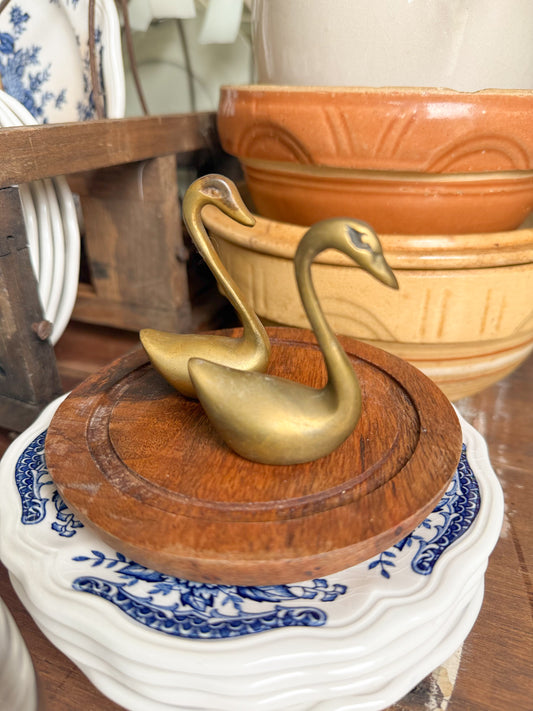 Pair of Small Brass Swans
