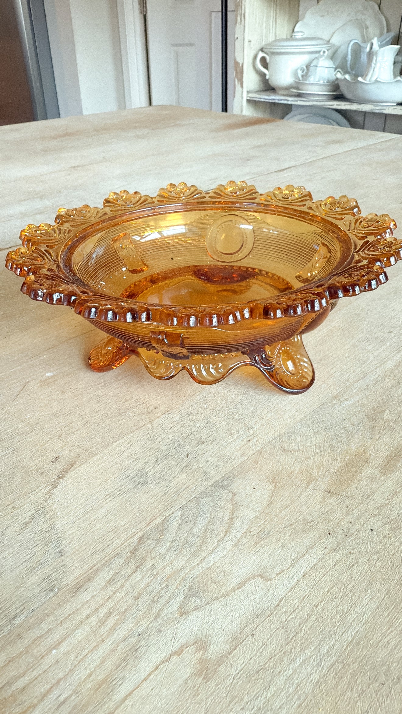 Amber Glass Footed Bowl