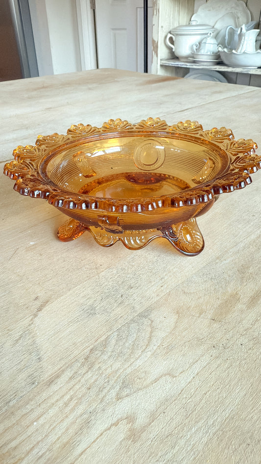 Amber Glass Footed Bowl
