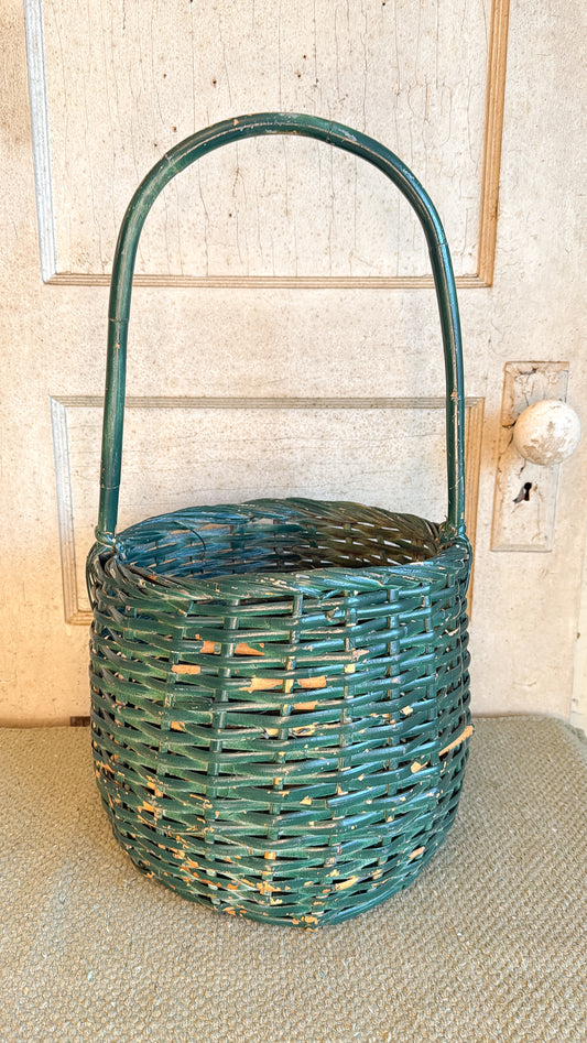 Vintage Green Handled Basket