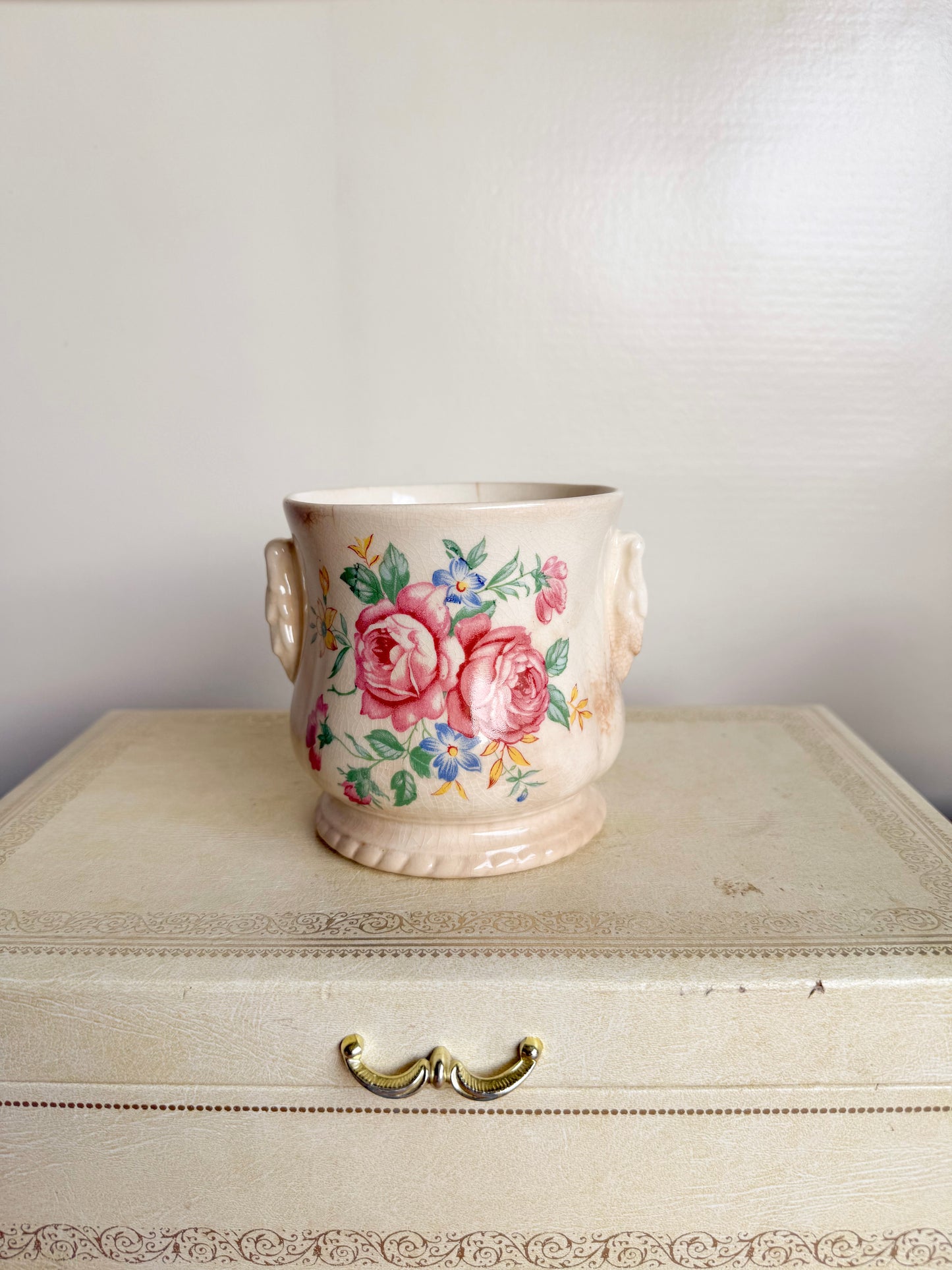 4.5” Tall Crazed Ironstone Floral Planter