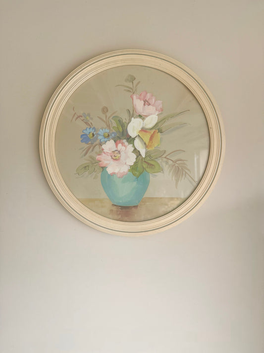 Vintage Old Wooden Oval Floral Print