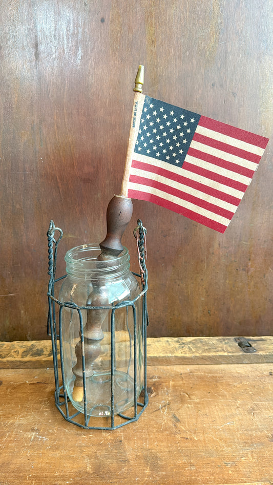 Small Old American Flag on Antique Spindle
