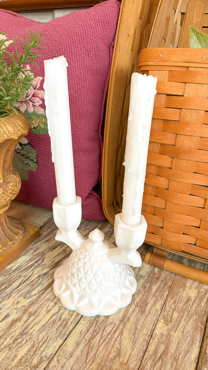 Milk Glass Double Candlestick