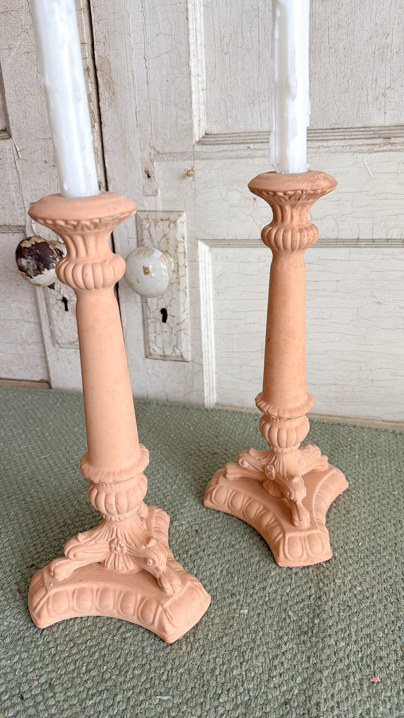 Vintage Pottery Pair of Candlesticks