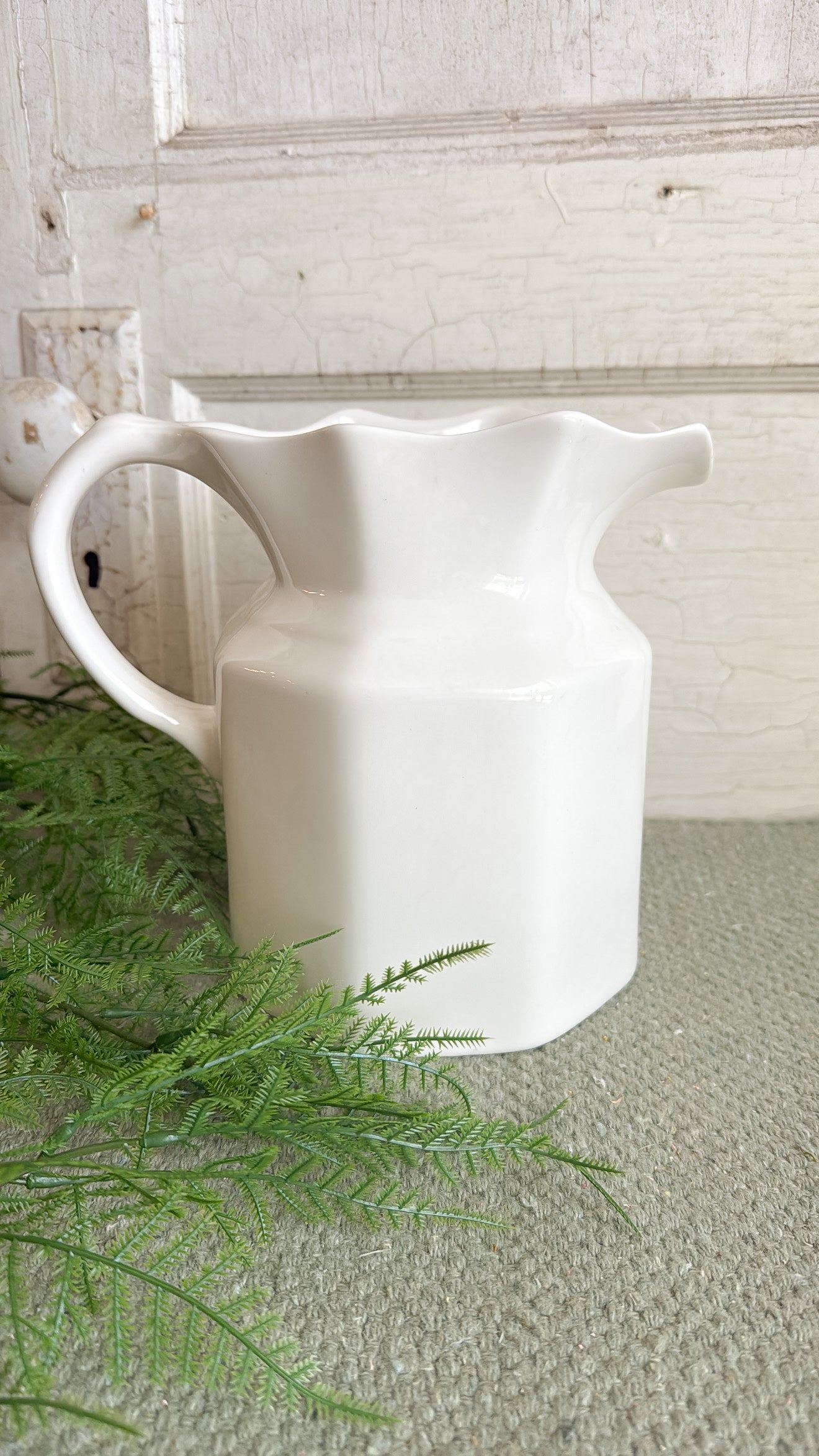 Vintage Beige Ceramic Pitcher