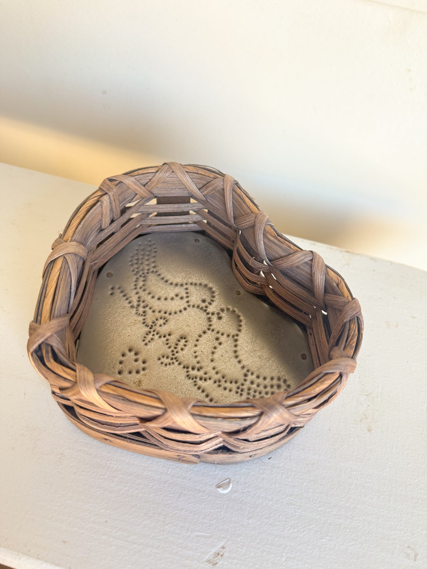 Vintage Tin Punch Heart Basket