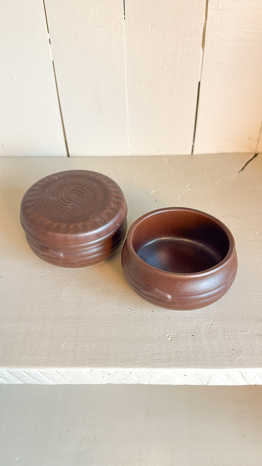 Set of 2 Brown Pottery Round Box