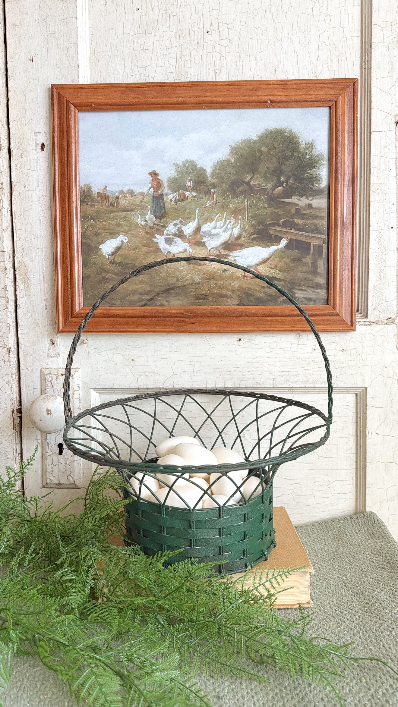 Vintage Green Metal Basket