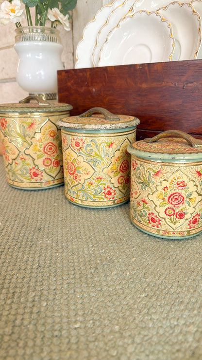 Set of 3 Vintage Nesting Floral Tins