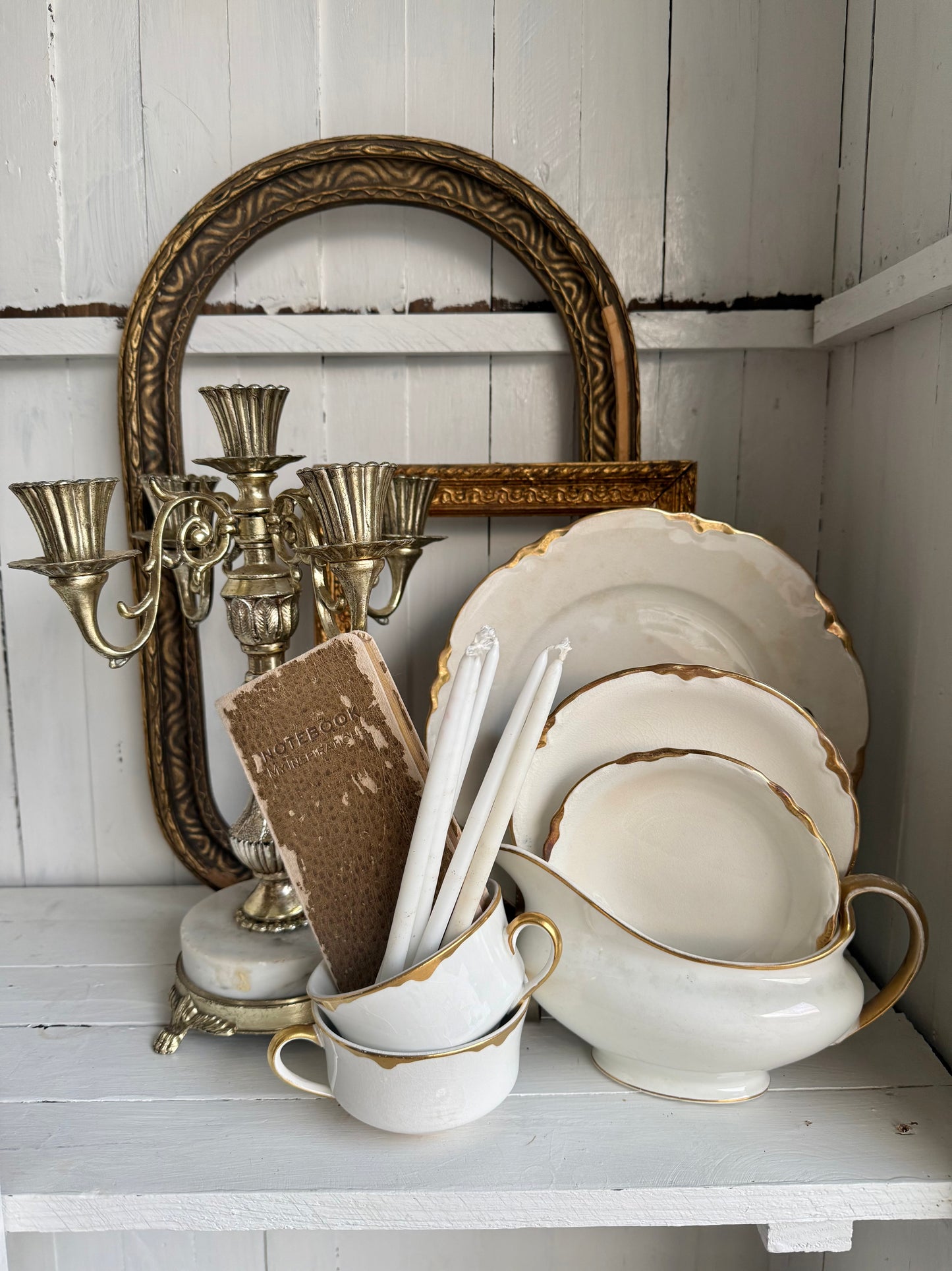 Vtg. Pewter Candelabra w/ Marble Base