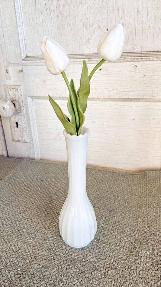 Ribbed Milk Glass Tall Bud Vase