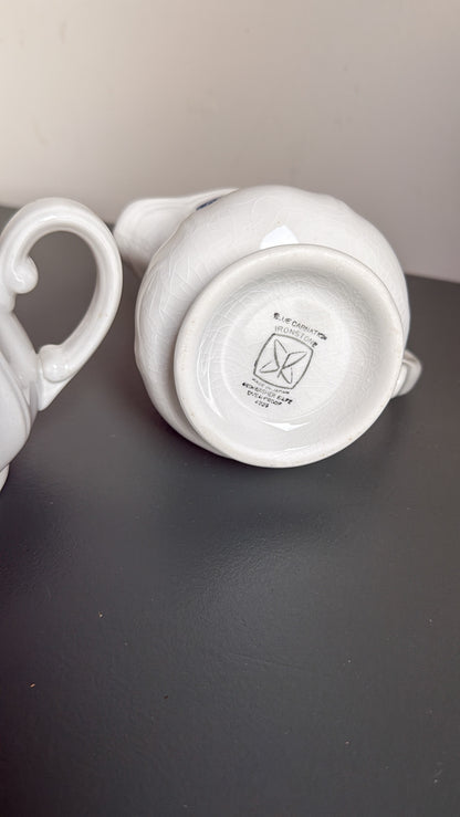 Blue Carnation Ironstone Creamer + Sugar