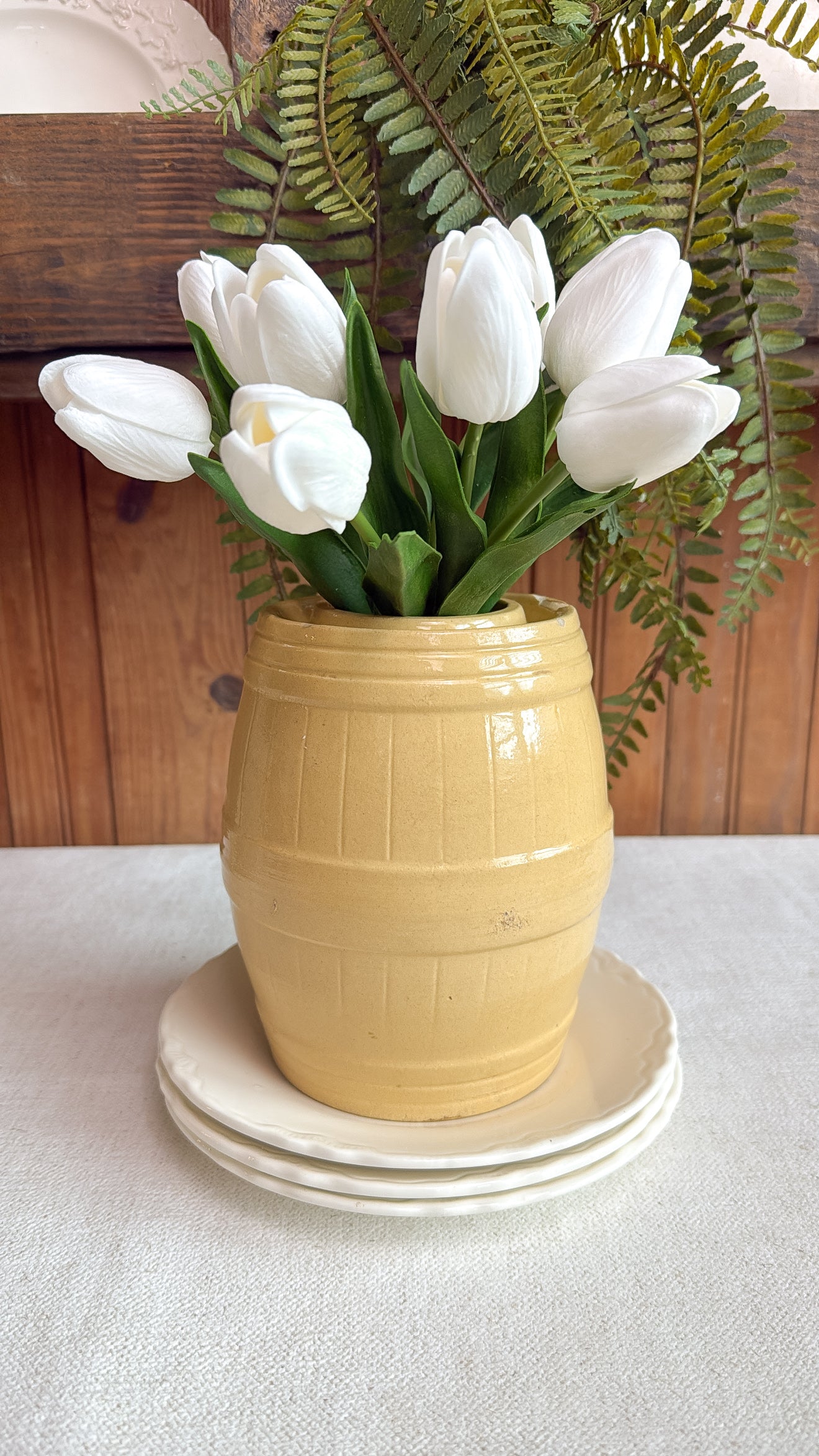 Yellow Ware Barrel-Shaped Crock