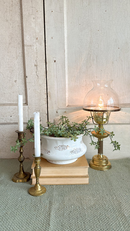 Vint. Brass & Glass Hurricane Lamp