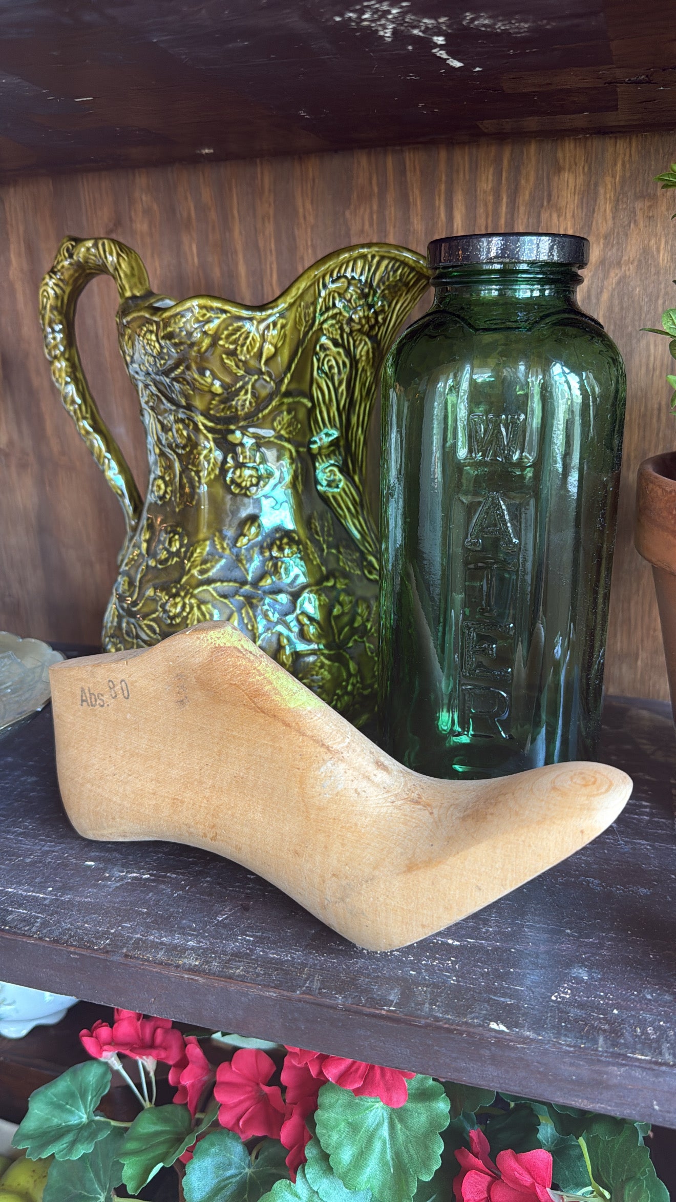 Green Etched Pottery Pitcher