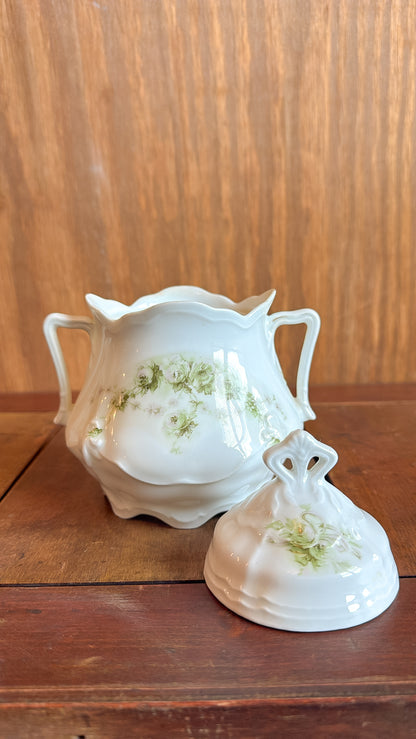 Ironstone Green Floral Sugar Bowl