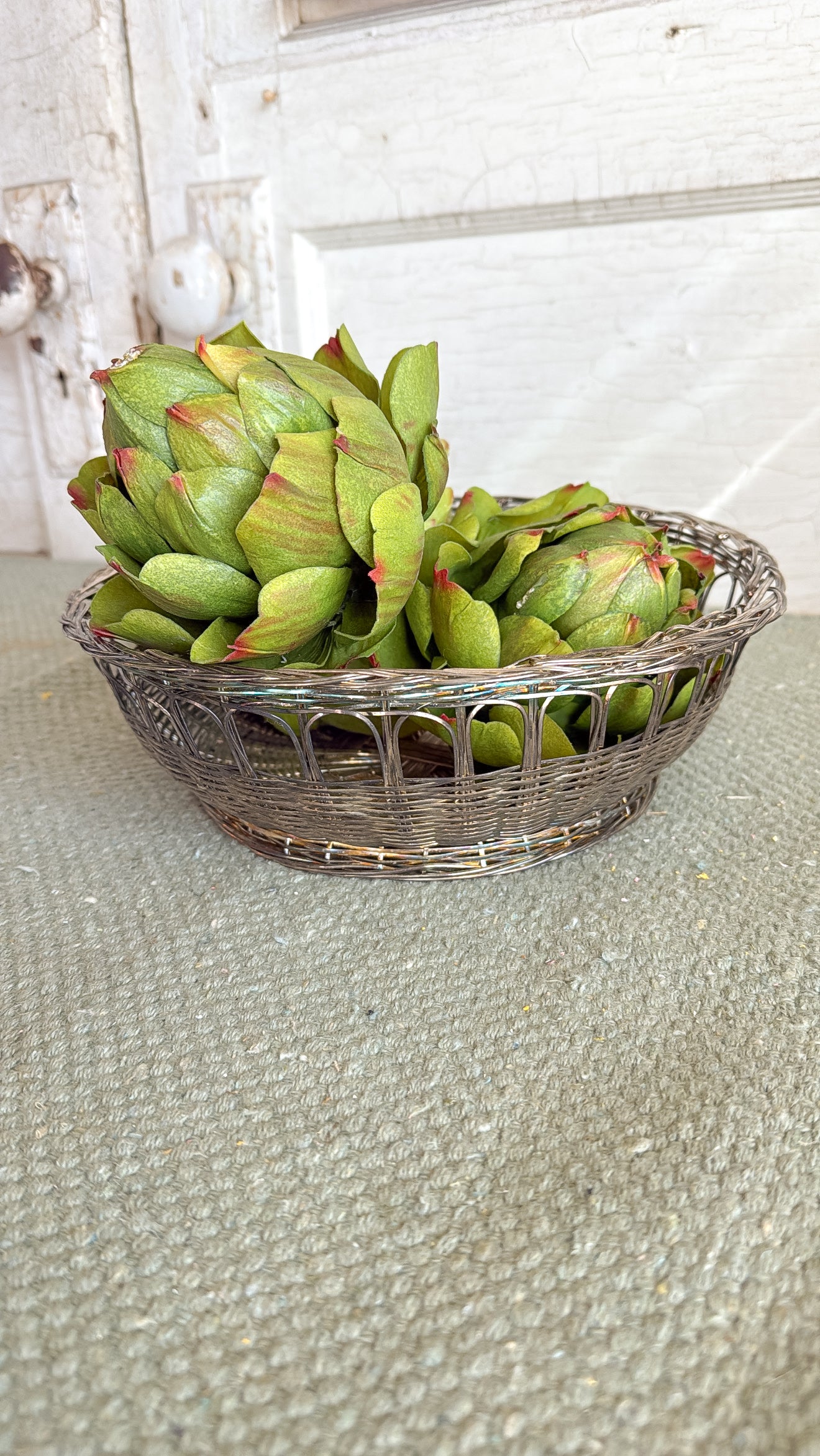 Vintage Silver Woven Metal Basket