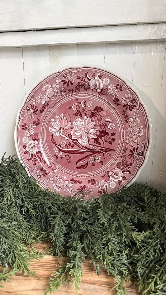 10.5” Ironstone Red & White Plate
