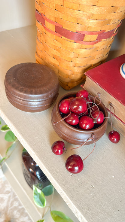 Set of 2 Brown Pottery Round Box