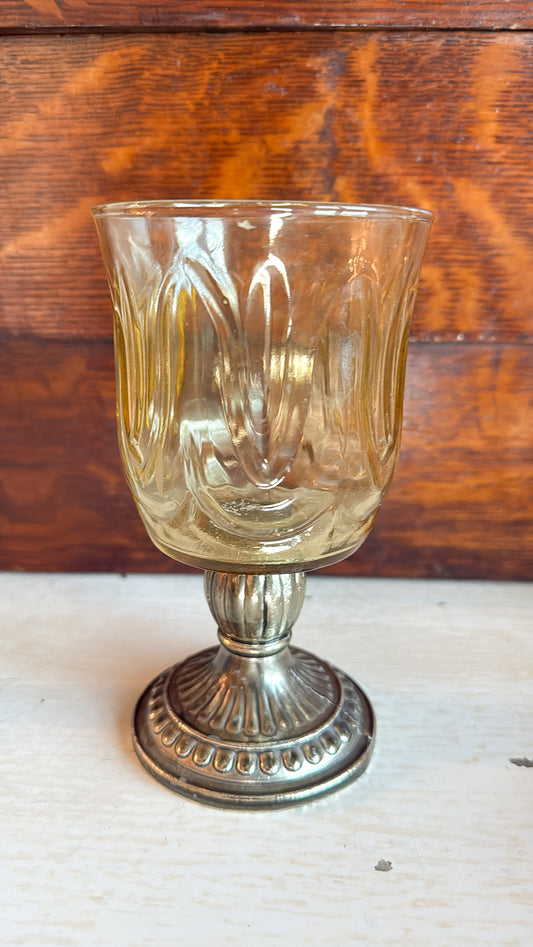 Vintage Glass + Gold Tone Candle Holder