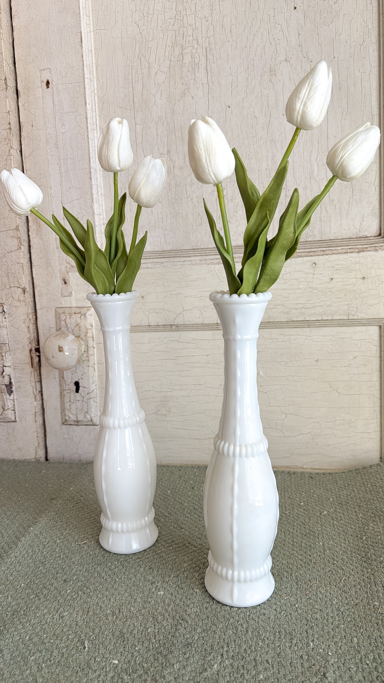 Pair of Vint. White Milk Glass Bud Vase