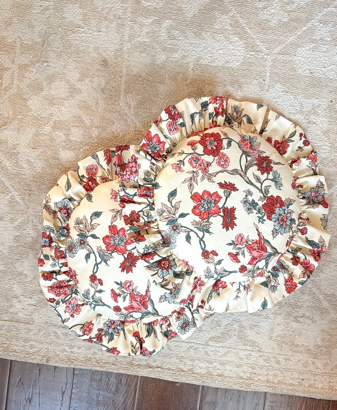 Pair of Floral Round Ruffled Pillows