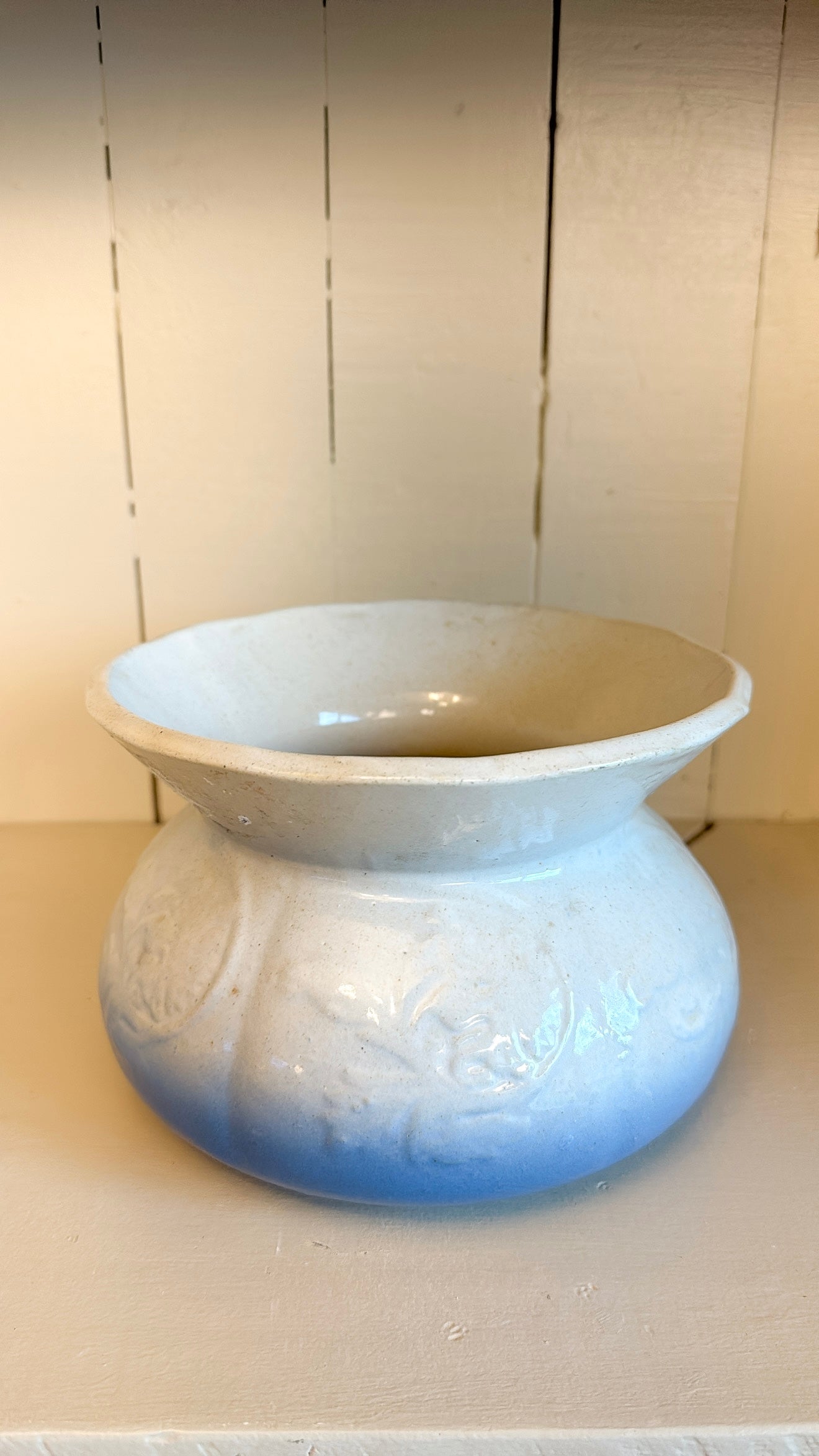Vintage Blue Salt Glazed Pottery Spittoon